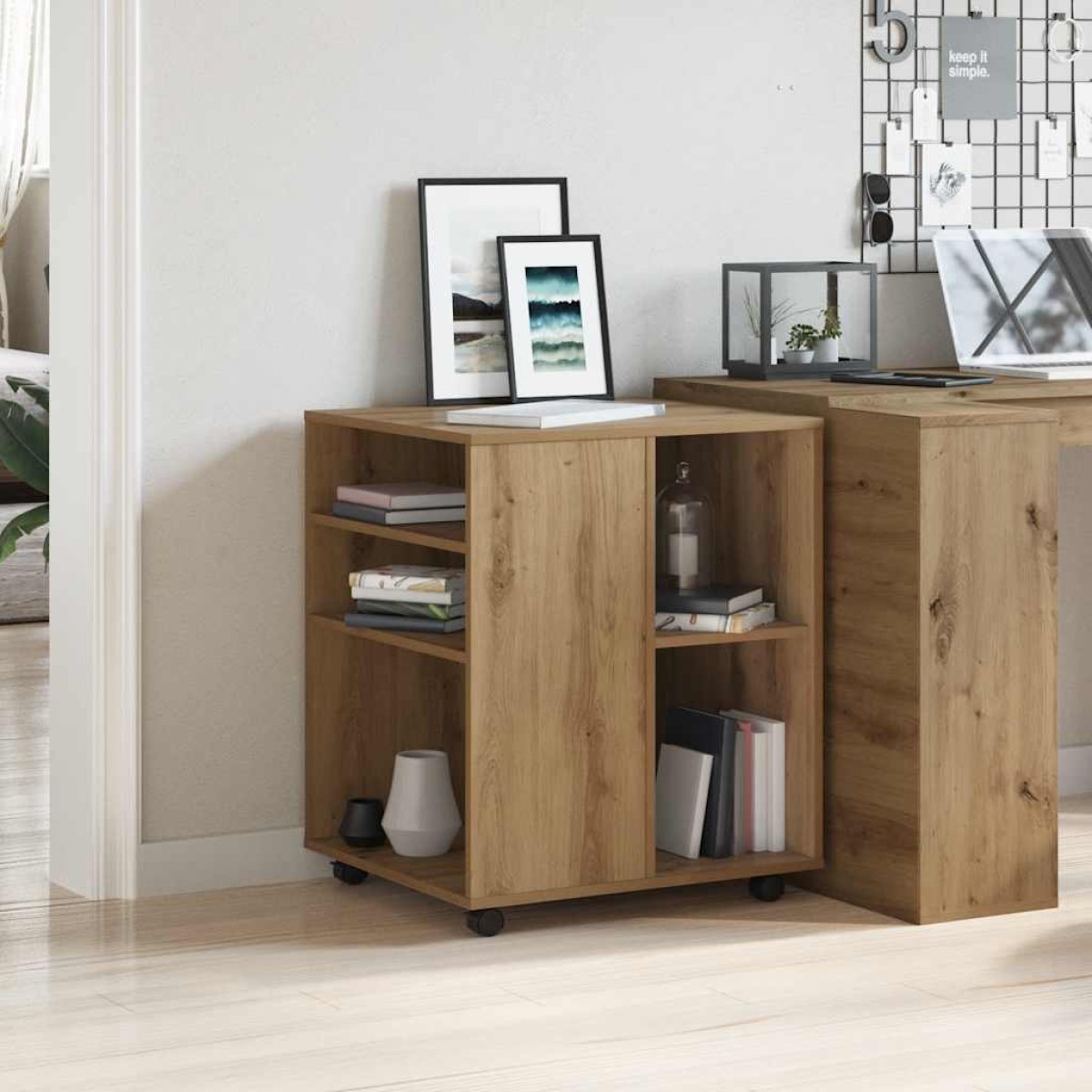 vidaXL Ντουλάπι Τροχήλατο Αρτισιανή Δρυς 60x53x72 εκ. Επεξεργ. Ξύλο