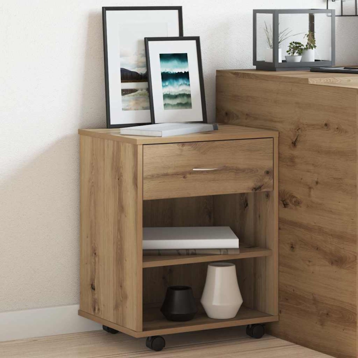 vidaXL Ντουλάπι Τροχήλατο Αρτισιανή Δρυς 46x36x59 εκ. Επεξεργ. Ξύλο