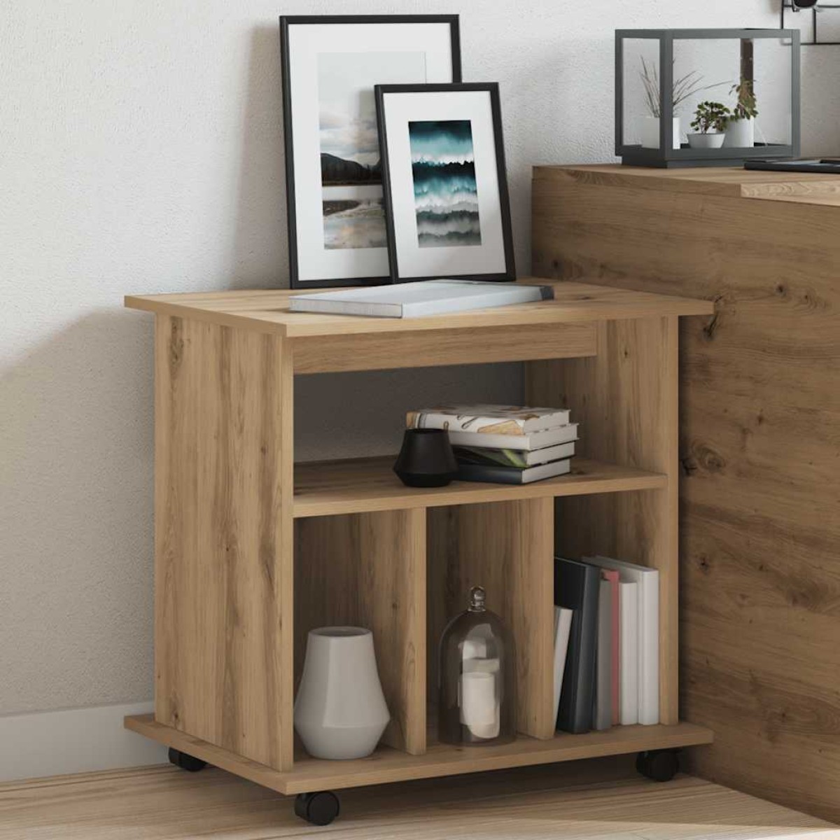 vidaXL Ντουλάπι Τροχήλατο Αρτισιανή Δρυς 60x45x60 εκ. Επεξεργ. Ξύλο