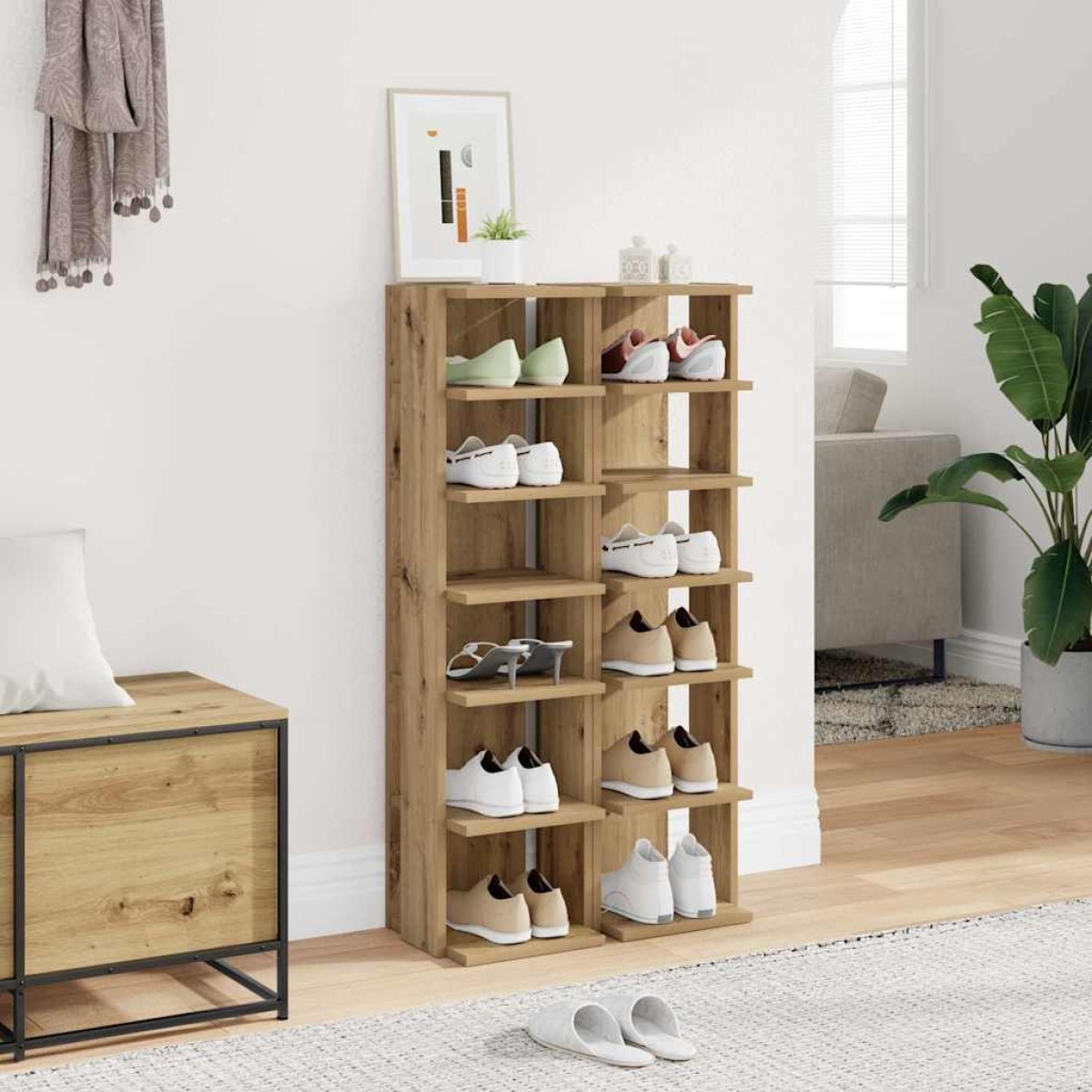vidaXL Παπουτσοθήκες 2 τεμ. Αρτισιανή Δρυς 28x27x102 εκ. Επεξ. Ξύλο