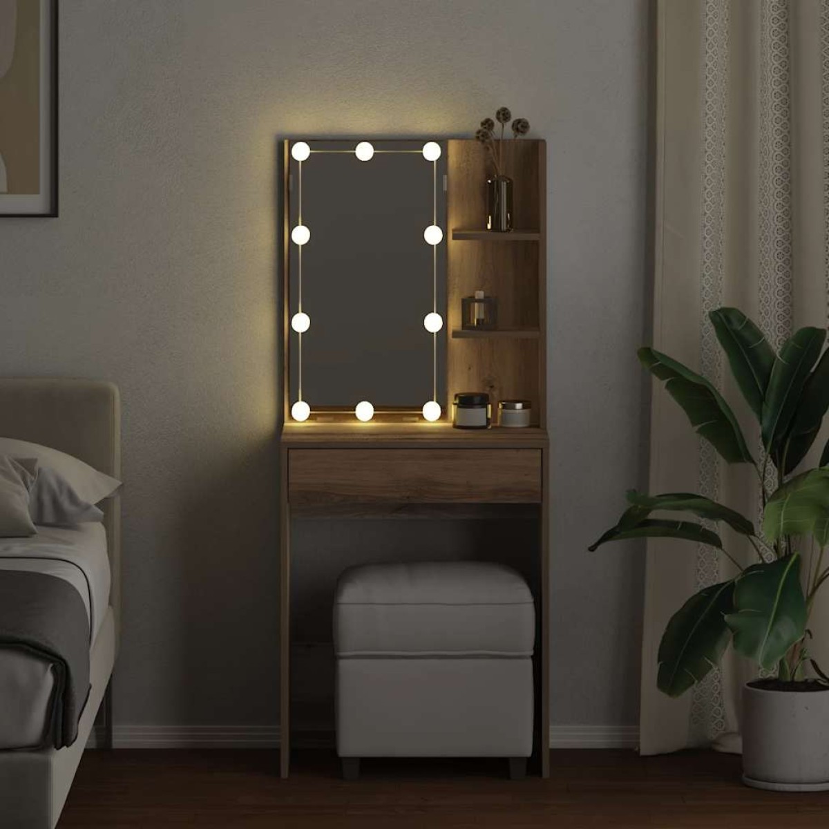 vidaXL Μπουντουάρ με LED Αρτισιανή Δρυς 60x40x140 εκ.