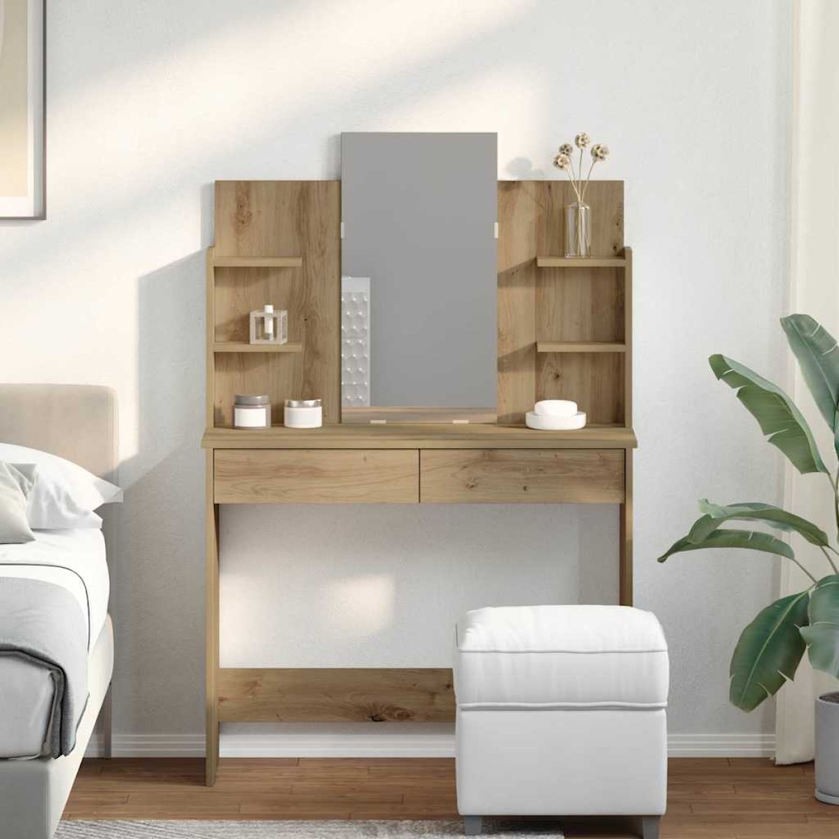 vidaXL Κομοδίνο με καθρέφτη Artisan Oak 96x39x142 cm