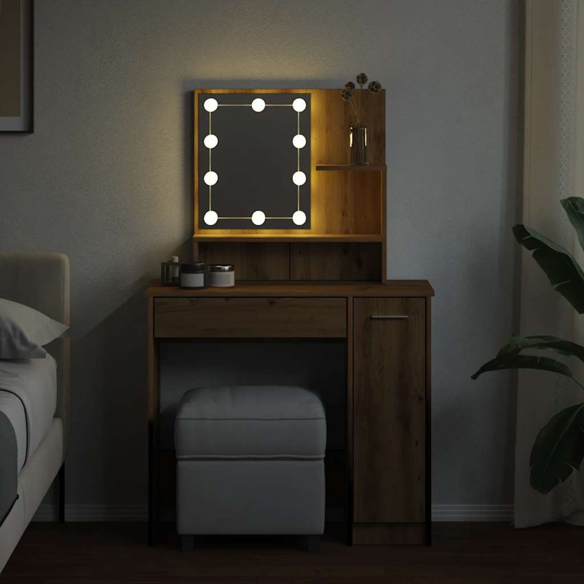 vidaXL Μπουντουάρ με LED Αρτισιανή Δρυς 86,5x35x136 εκ.