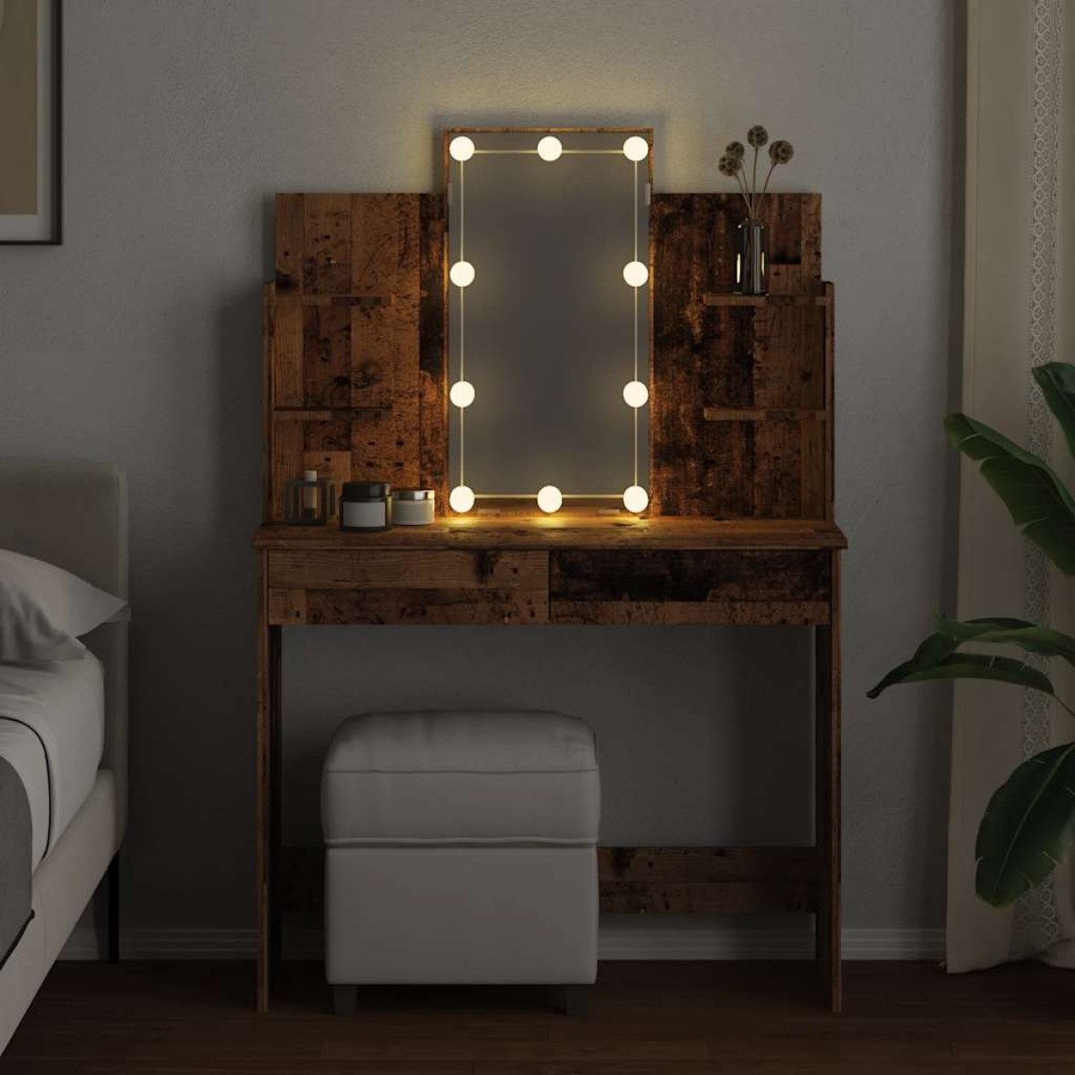 vidaXL Μπουντουάρ με LED Φώτα Παλιό Ξύλο 96x40x142 εκ.