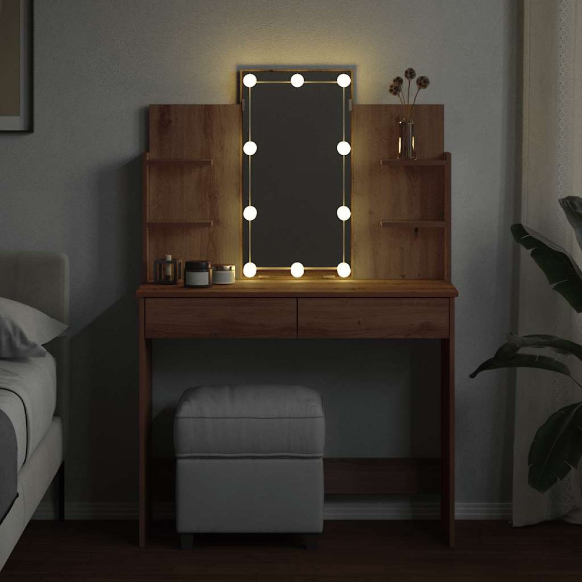 vidaXL Μπουντουάρ με LED Φώτα τεχνίτης Δρυς 96x40x142 εκ.