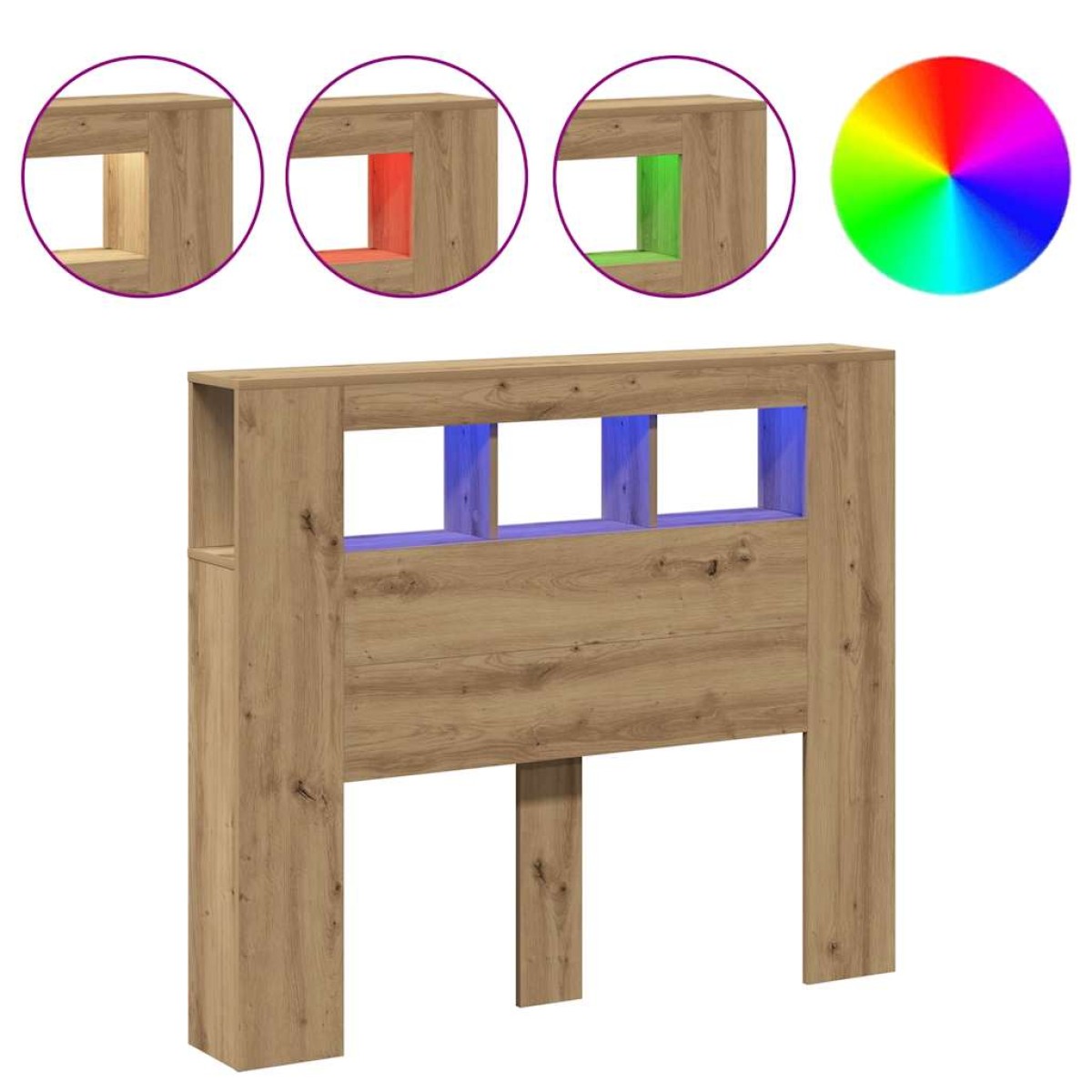 vidaXL LED κεφαλάρι Artisan Oak 120x18,5x103,5 cm Κατασκευασμένο ξύλο