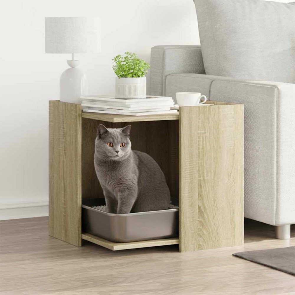 vidaXL Τουαλέτα Γάτας Περίφραξη Sonoma Δρυς 53x53x51εκ Επεξεργασμ Ξύλο