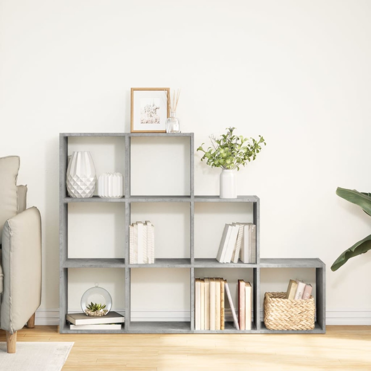 vidaXL Βιβλιοθήκη/Διαχωρ. Χώρου 3 Επ. Γκρι 137,5x29x103,5 εκ. Επ. Ξύλο