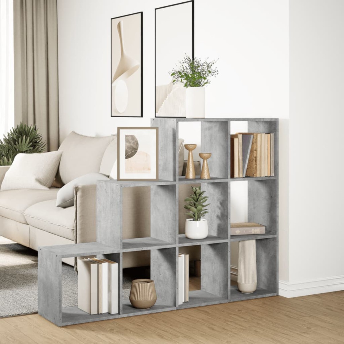 vidaXL Βιβλιοθήκη/Διαχωρ. Χώρου 3 Επ. Γκρι 137,5x29x103,5 εκ. Επ. Ξύλο