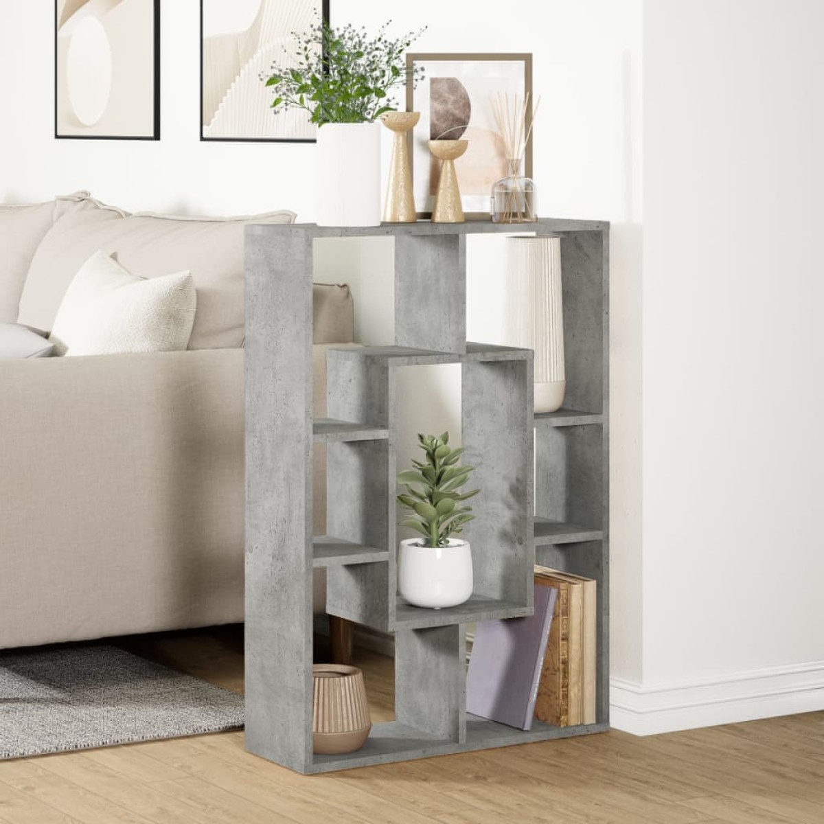 vidaXL Βιβλιοθήκη Γκρι Σκυροδέματος 63x20x90 εκ. Επεξεργ. Ξύλο