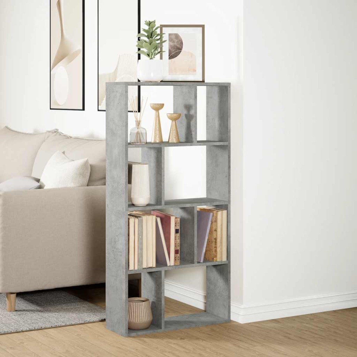 vidaXL Βιβλιοθήκη Γκρι Σκυροδέματος 60x20x120,5 εκ. Επεξεργ. Ξύλο