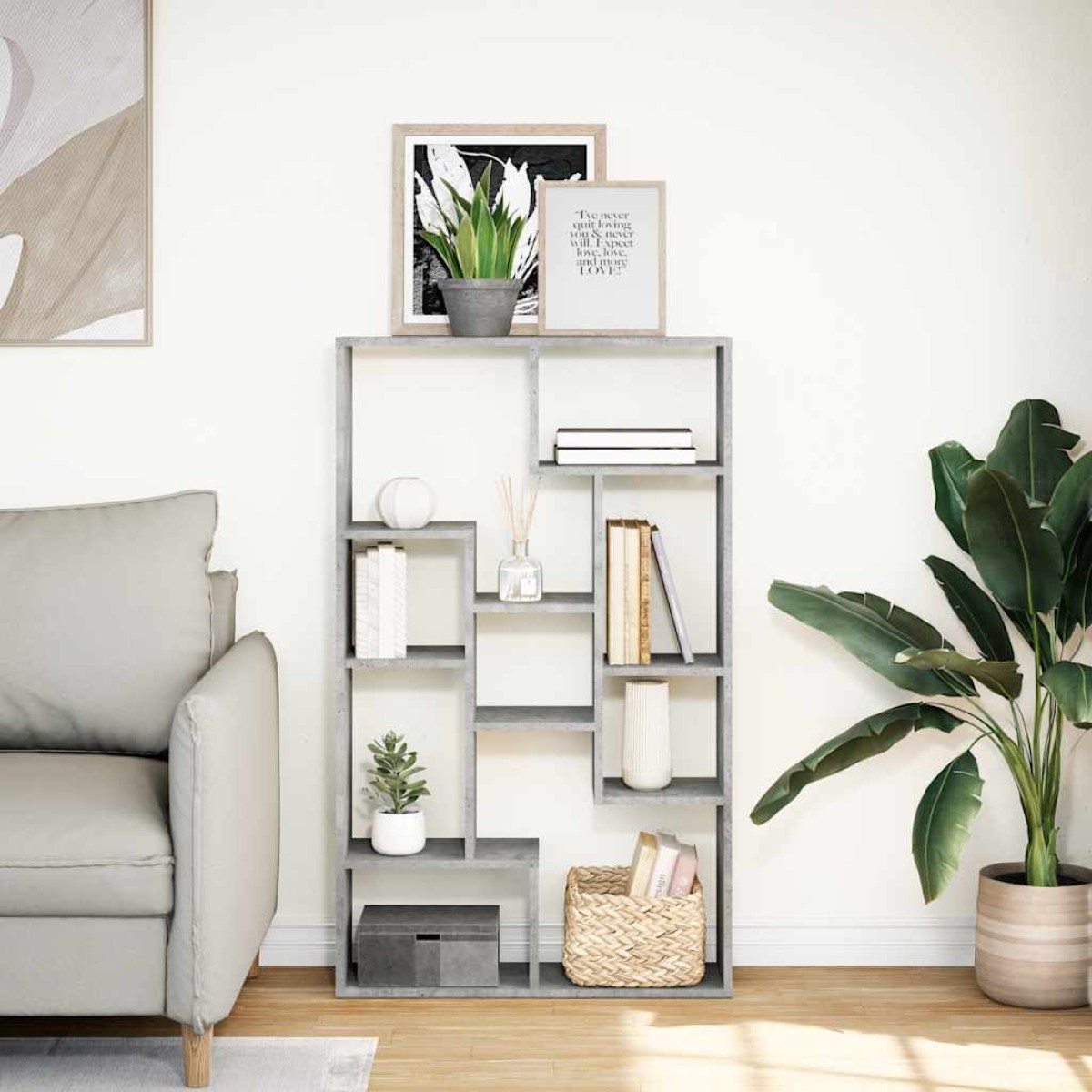 vidaXL Βιβλιοθήκη Γκρι Σκυροδέματος 72x20x120,5 εκ. Επεξεργ. Ξύλο