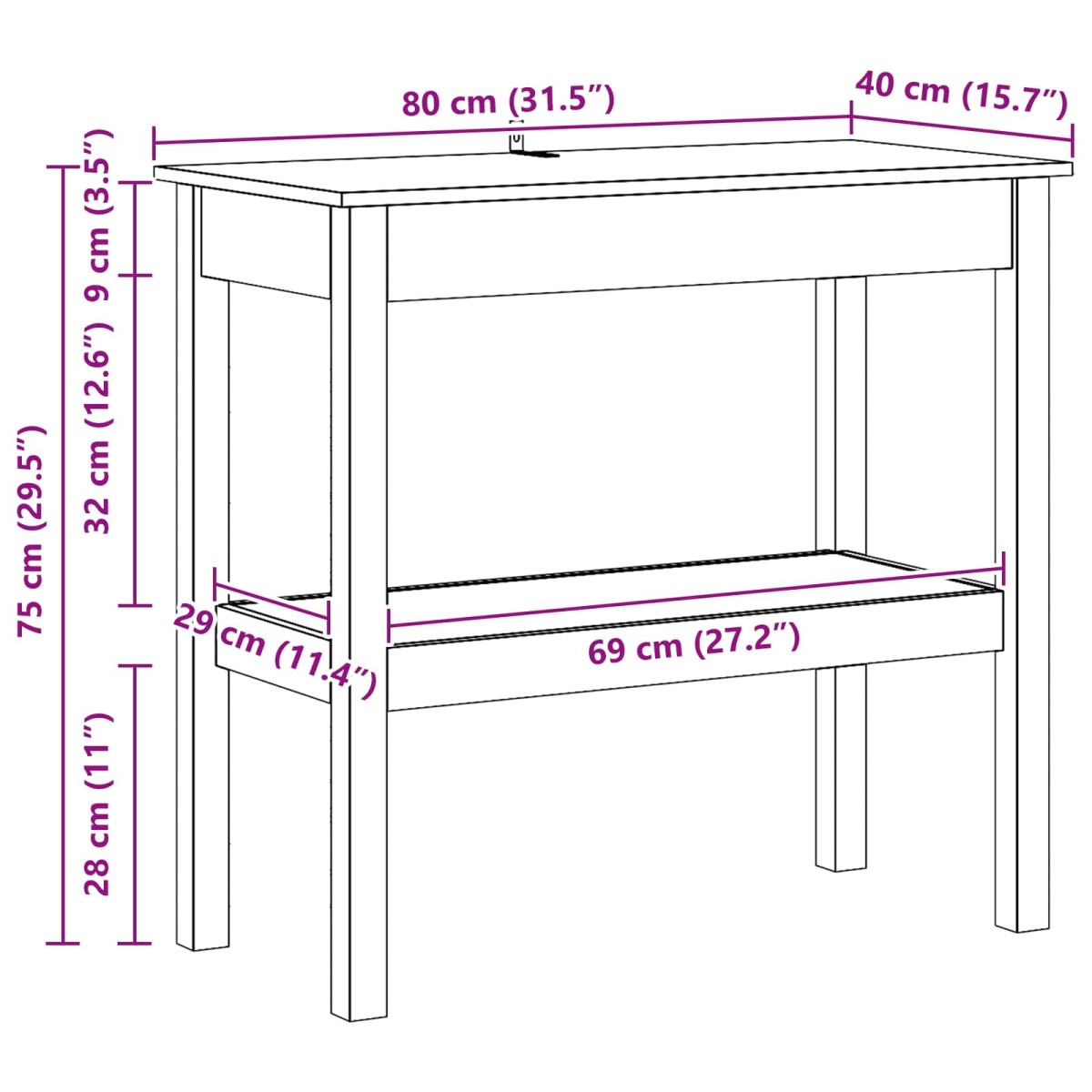 vidaXL Τραπέζι κονσόλας Κερωμένο Καφέ 80 x 40 x 75 εκ. Στερεό πεύκο