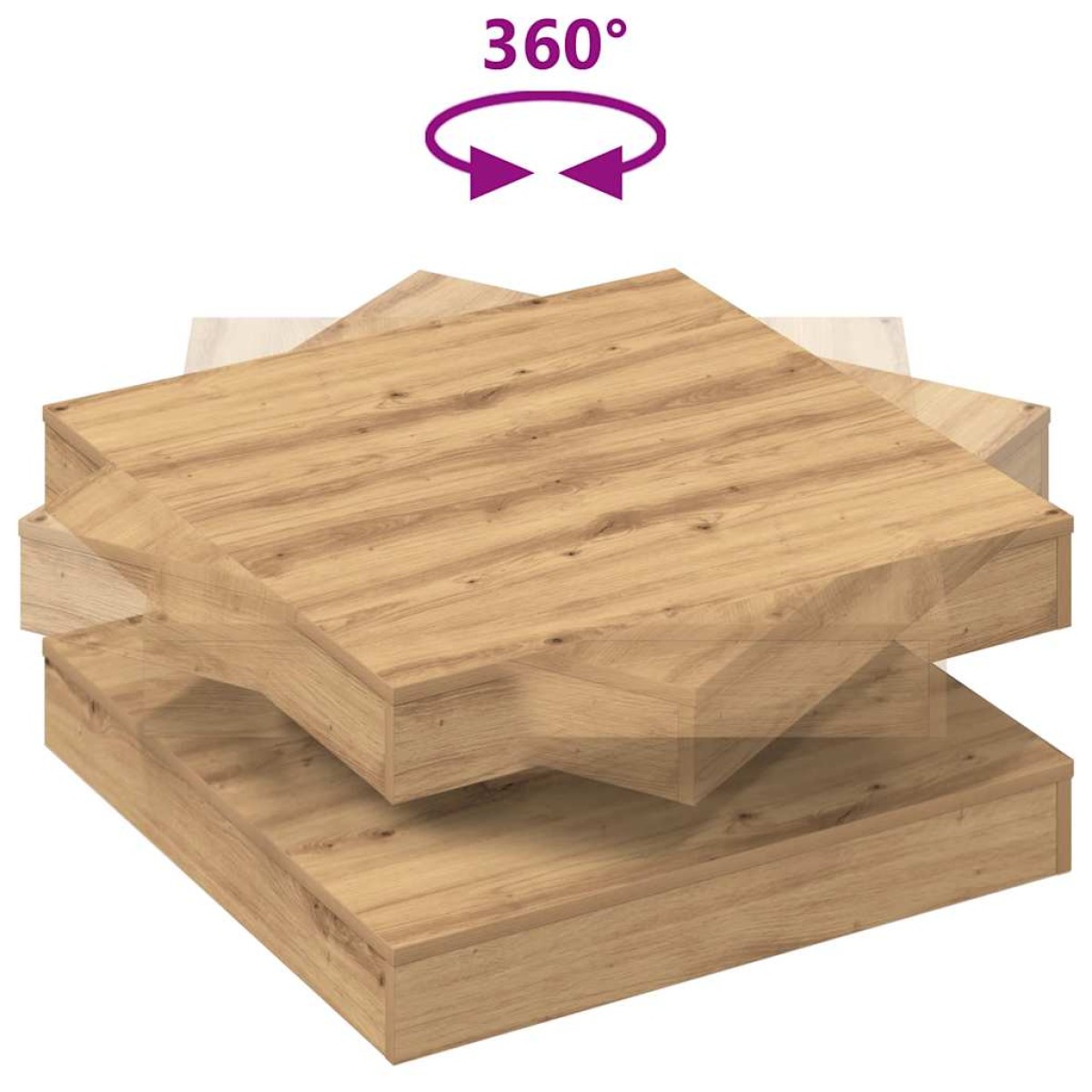 vidaXL Τραπεζάκι Σαλονιού Artisan Δρυς με Περιστροφή 360 Μοίρες 70x70x34,5 εκ.