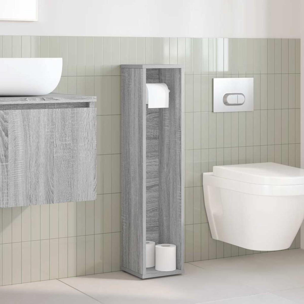 vidaXL Ντουλάπι Μπάνιου με Ρολό Στήριγμα Γκρι Sonoma 20,5 x 20 x 90 εκ.