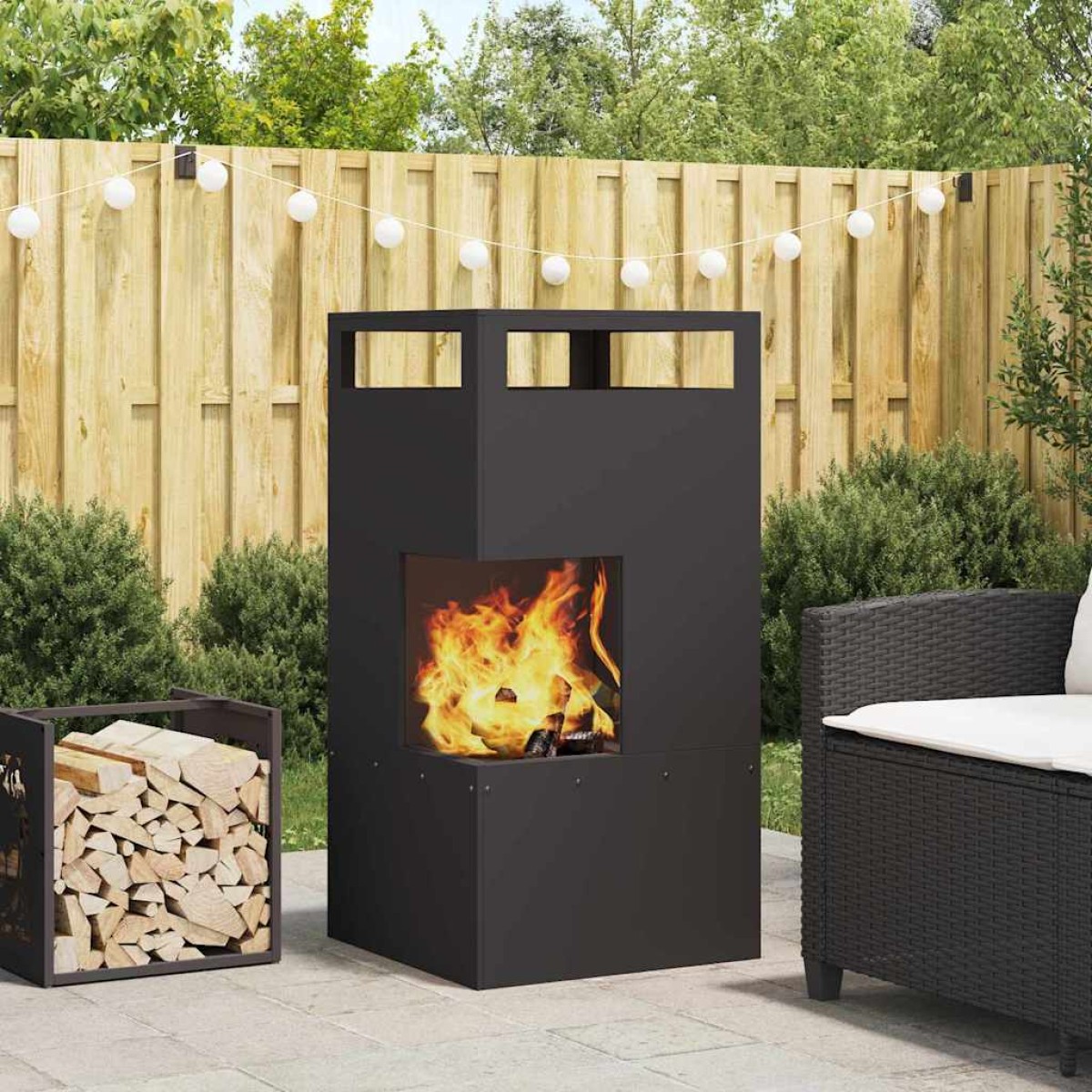 vidaXL Φωτιά Μπολ Μαύρο 50 x 50 x 100 cm Ατσάλι Σκληρυθέν στον Αέρα
