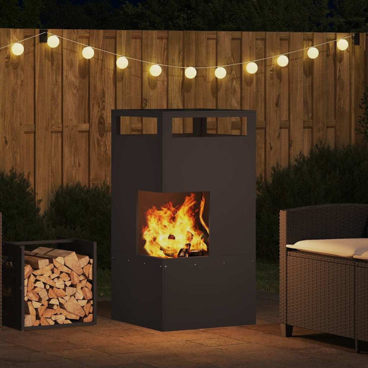vidaXL Φωτιά Μπολ Μαύρο 50 x 50 x 100 cm Ατσάλι Σκληρυθέν στον Αέρα