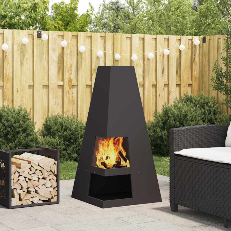 vidaXL Φωτιά Μπολ Μαύρο 50 x 50 x 100 cm Ατσάλι Σκληρυθέν στον Αέρα