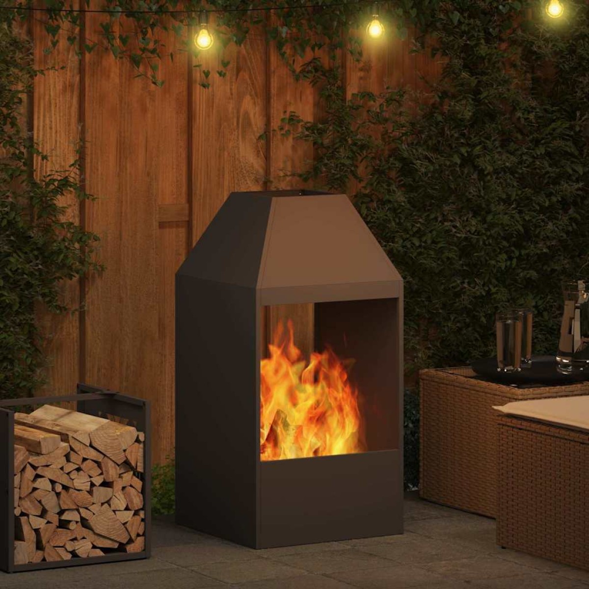 vidaXL Φωτιά σε μπολ Μαύρο 50 x 50 x 100 cm Ατσάλι Σκληρυθέν στον Αέρα