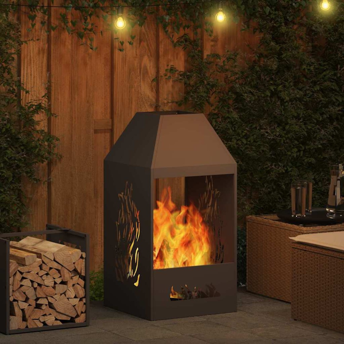 vidaXL Φωτιά σε μπολ Μαύρο 50 x 50 x 100 cm Ατσάλι Σκληρυθέν στον Αέρα