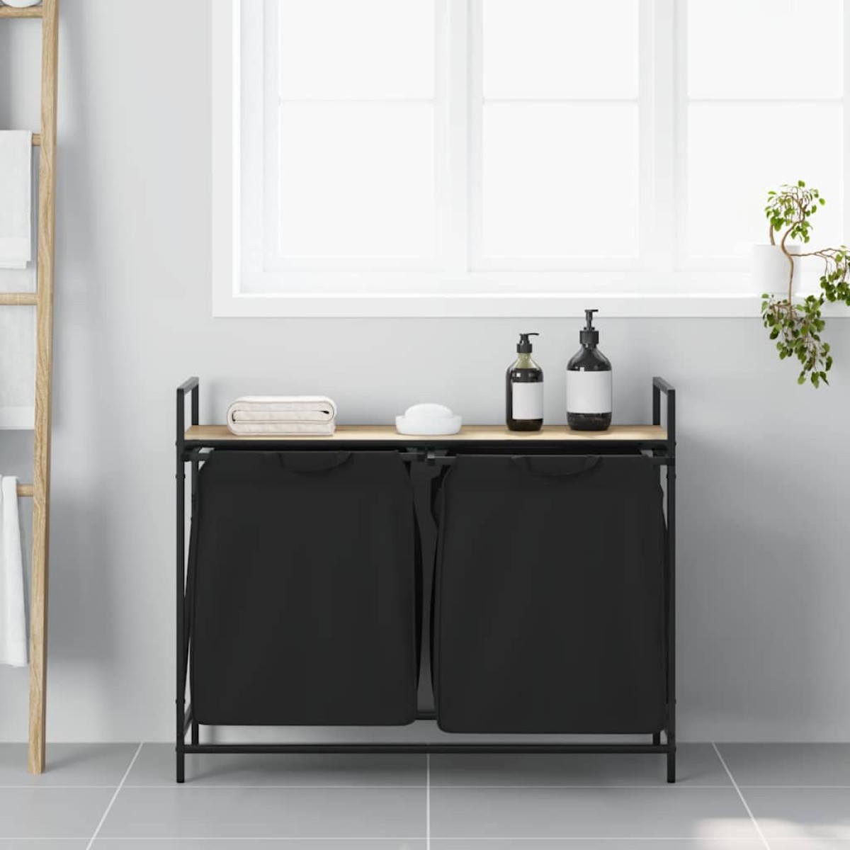 vidaXL Καλάθι Απλύτων με 2 Θέσεις και Ράφι από Ξύλο Sonoma Δρυς