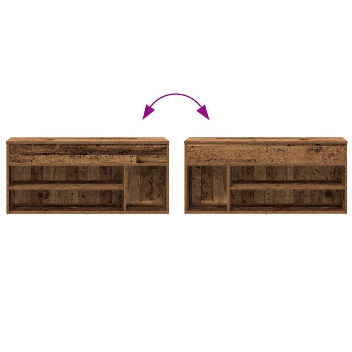 Πάγκος παπουτσιών vidaXL Παλαιό ξύλο 102x30,5x45 cm Ξύλο μηχανής