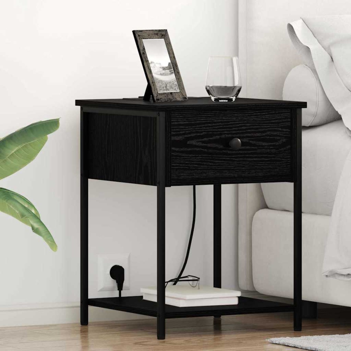 vidaXL Κομοδίνο Μαύρη Οξυά 42 x 41 x 56 εκ. Επεξεργασμένο Ξύλο