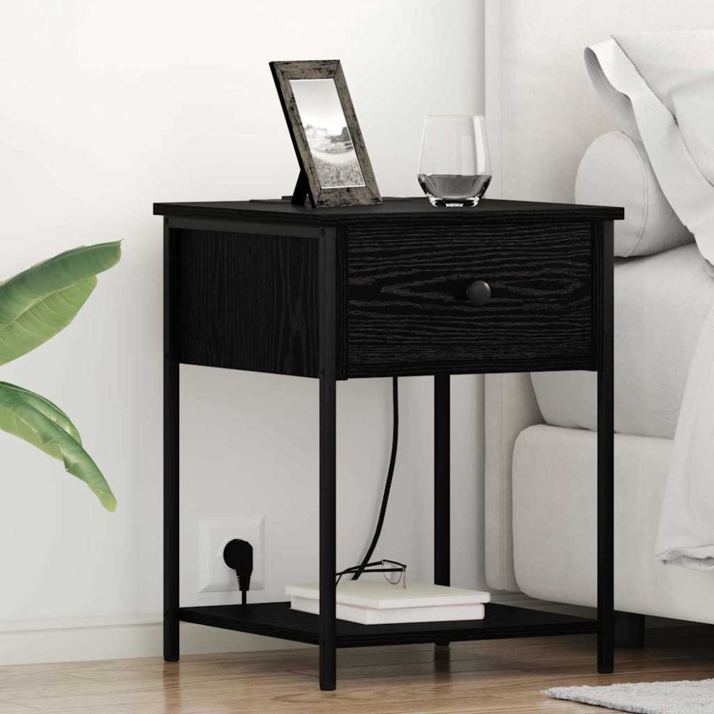 vidaXL Κομοδίνο 2 τεμ. Μαύρη Οξυά 42 x 41 x 56 εκ. Επεξεργασμένο Ξύλο
