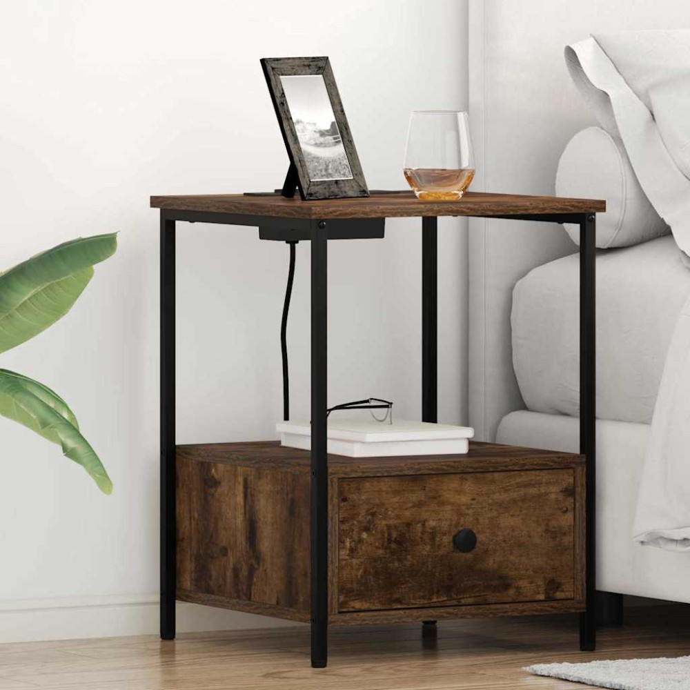 vidaXL Κομοδίνο Καπνιστό Δρύς 42 x 41 x 56 εκ. Επεξεργασμένο Ξύλο