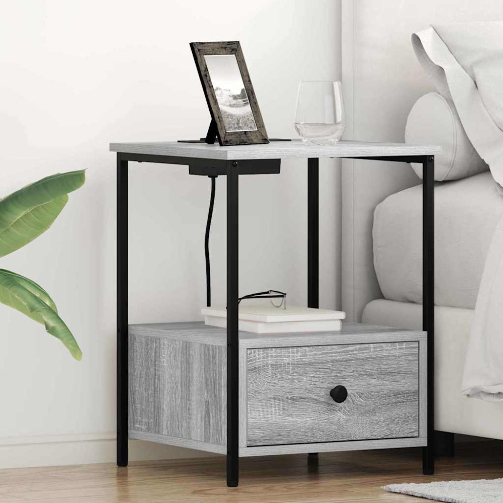 vidaXL Κομοδίνο Γκρίζο Σονομα 42 x 41 x 56 εκ. Επεξεργασμένο Ξύλο