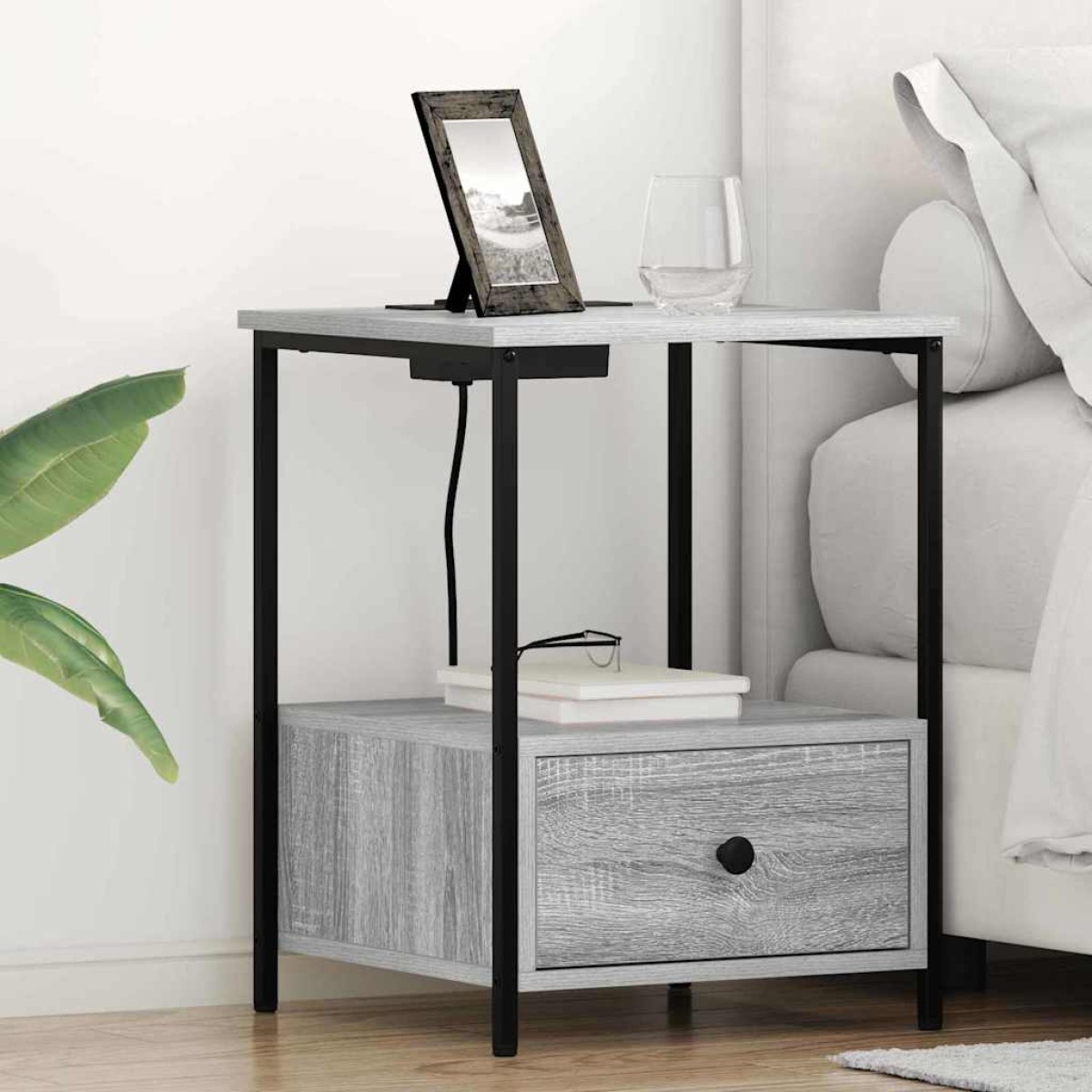 vidaXL Κομοδίνο Γκρίζο Σονομα 42 x 41 x 56 εκ. Επεξεργασμένο Ξύλο