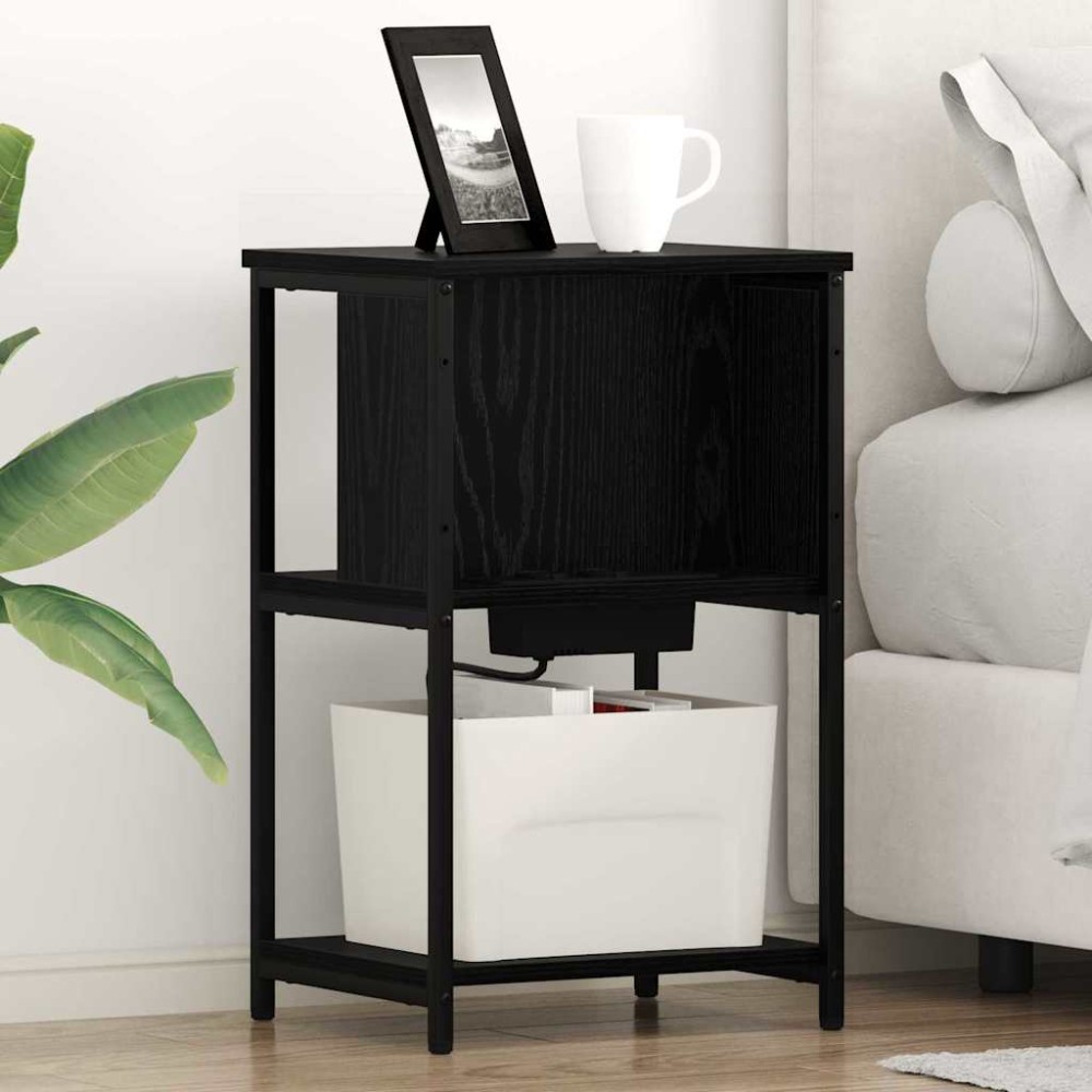 vidaXL Κομοδίνο 2 τεμ. Μαύρη Οξυά 38 x 31 x 61 εκ Επεξεργασμένο Ξύλο