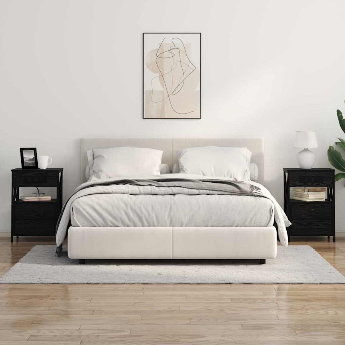 vidaXL Κομοδίνο 2 τμχ. Μαύρη Οξυά 40 x 31 x 60 εκ. Επεξεργασμένο Ξύλο