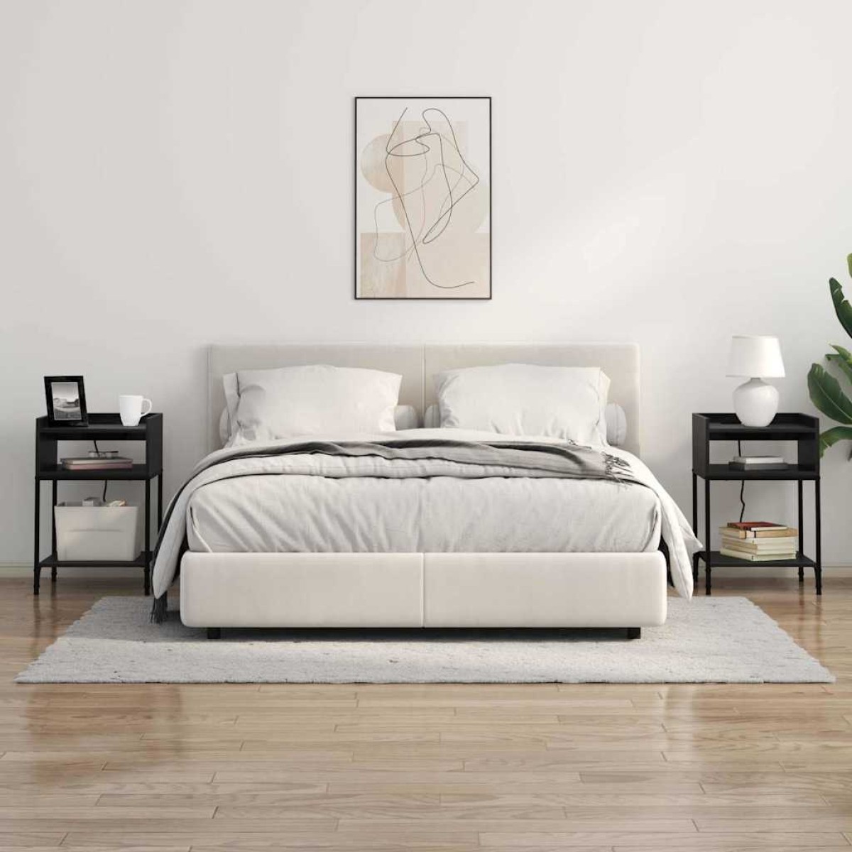 vidaXL Κομοδίνο 2 τεμ. Μαύρη Οξυά 40 x 40 x 61 εκ Επεξεργασμένο Ξύλο