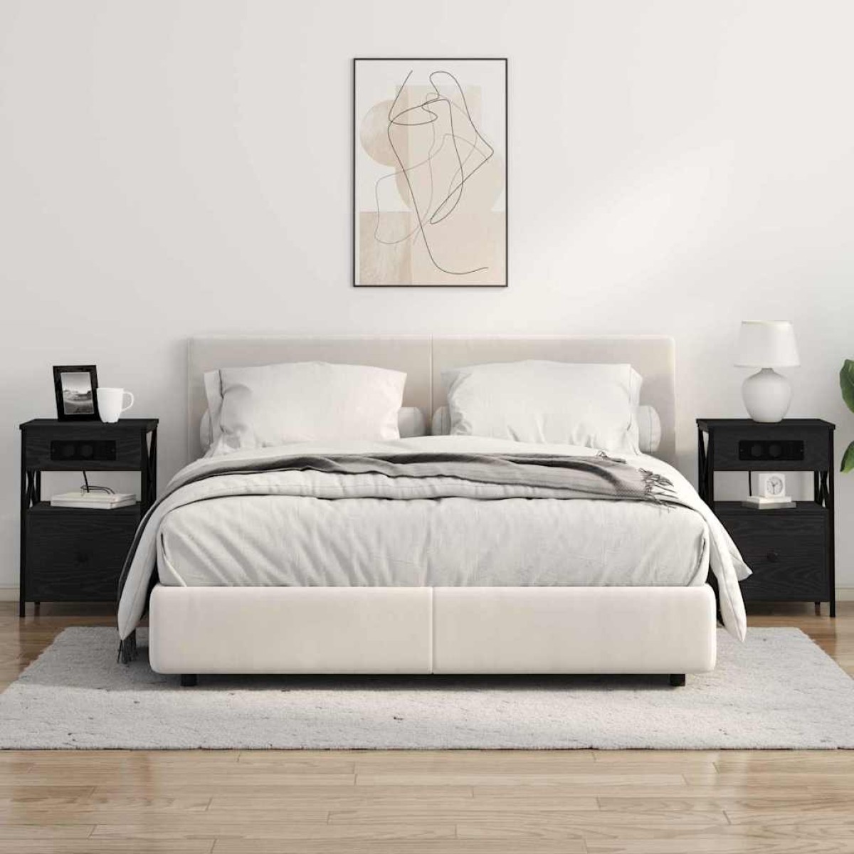 vidaXL Κομοδίνο 2 τμχ. Μαύρη Οξυά 40 x 31 x 60 εκ. Επεξεργασμένο Ξύλο