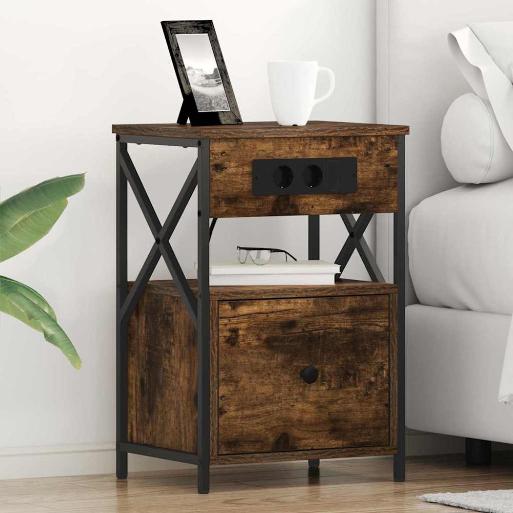 vidaXL Κομοδίνο 2 τμχ. Καπνιστό Δρύς 40 x 31 x 60 εκ.