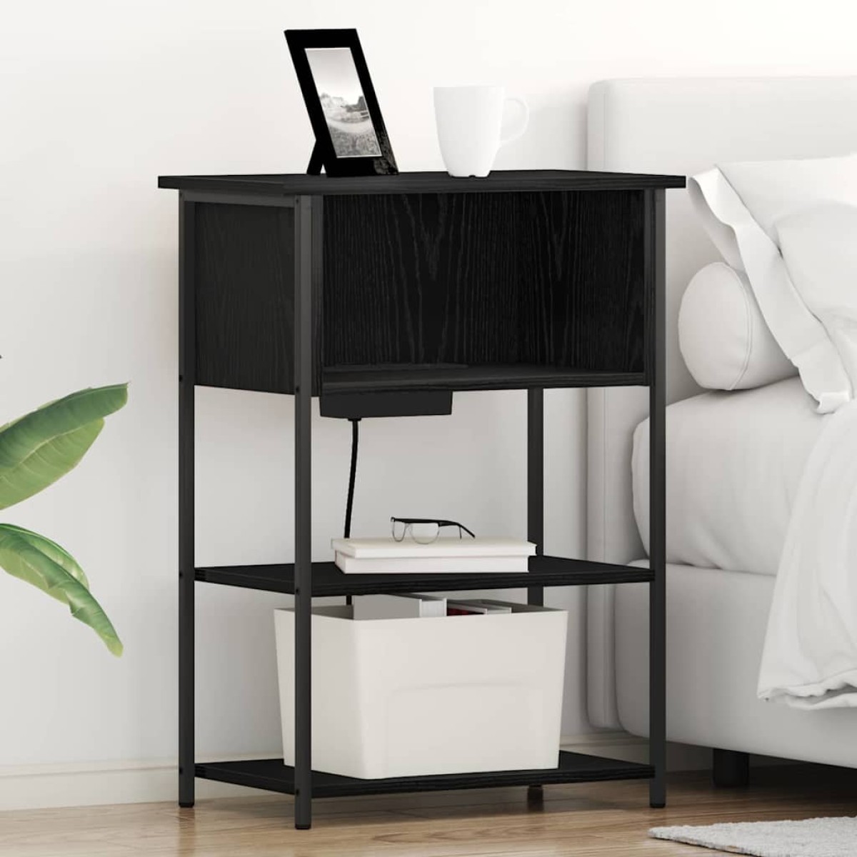 vidaXL Κομοδίνο Μαύρη Οξυά 55 x 31 x 76 εκ Επεξεργασμένο Ξύλο