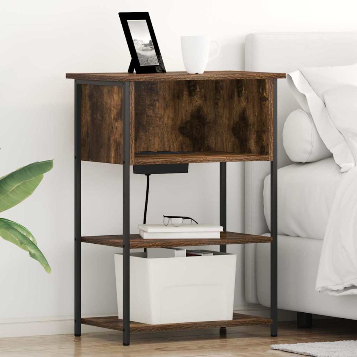 vidaXL Κομοδίνο Καπνιστό Δρύς 55 x 31 x 76 εκ Επεξεργασμένο Ξύλο