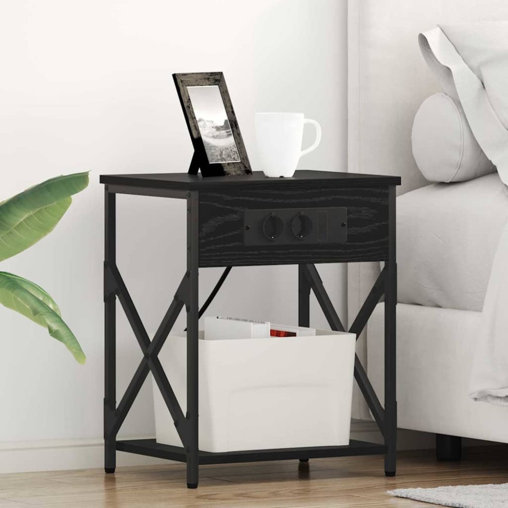 vidaXL Κομοδίνο 2 τεμ. Μαύρη Οξυά 41 x 31 x 51 εκ. Επεξεργασμένο Ξύλο