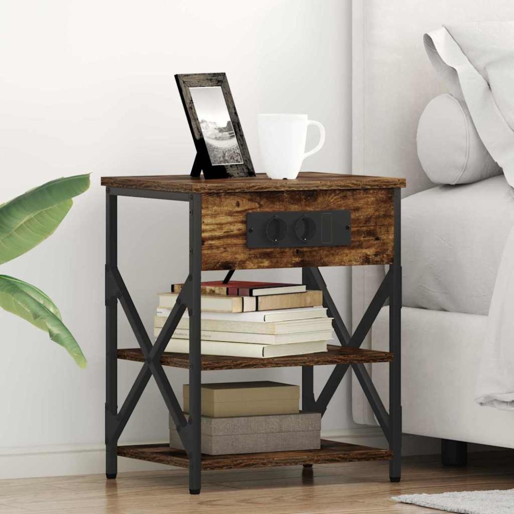 vidaXL Κομοδίνο Καπνιστό Δρύς 41 x 31 x 51 εκ. Επεξεργασμένο Ξύλο