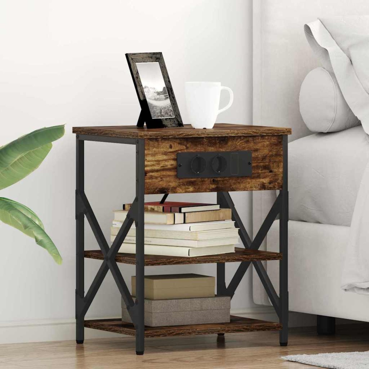 vidaXL Κομοδίνο Καπνιστό Δρύς 41 x 31 x 51 εκ. Επεξεργασμένο Ξύλο