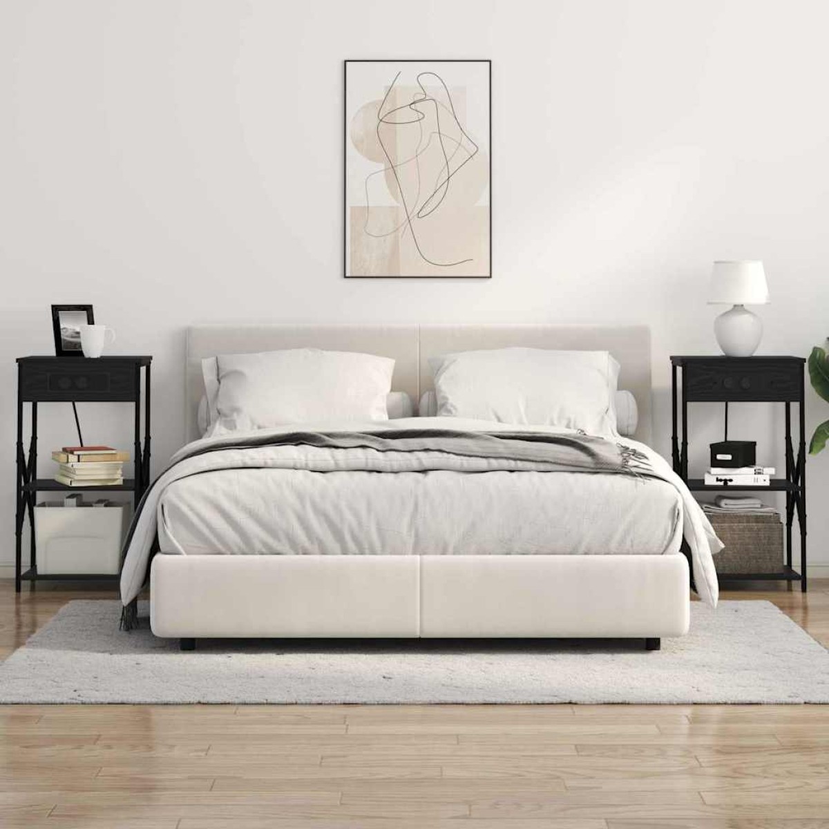 vidaXL Κομοδίνο με ράφι Μαύρη Οξυά 41 x 31 x 76 εκ. Επεξεργασμένο Ξύλο