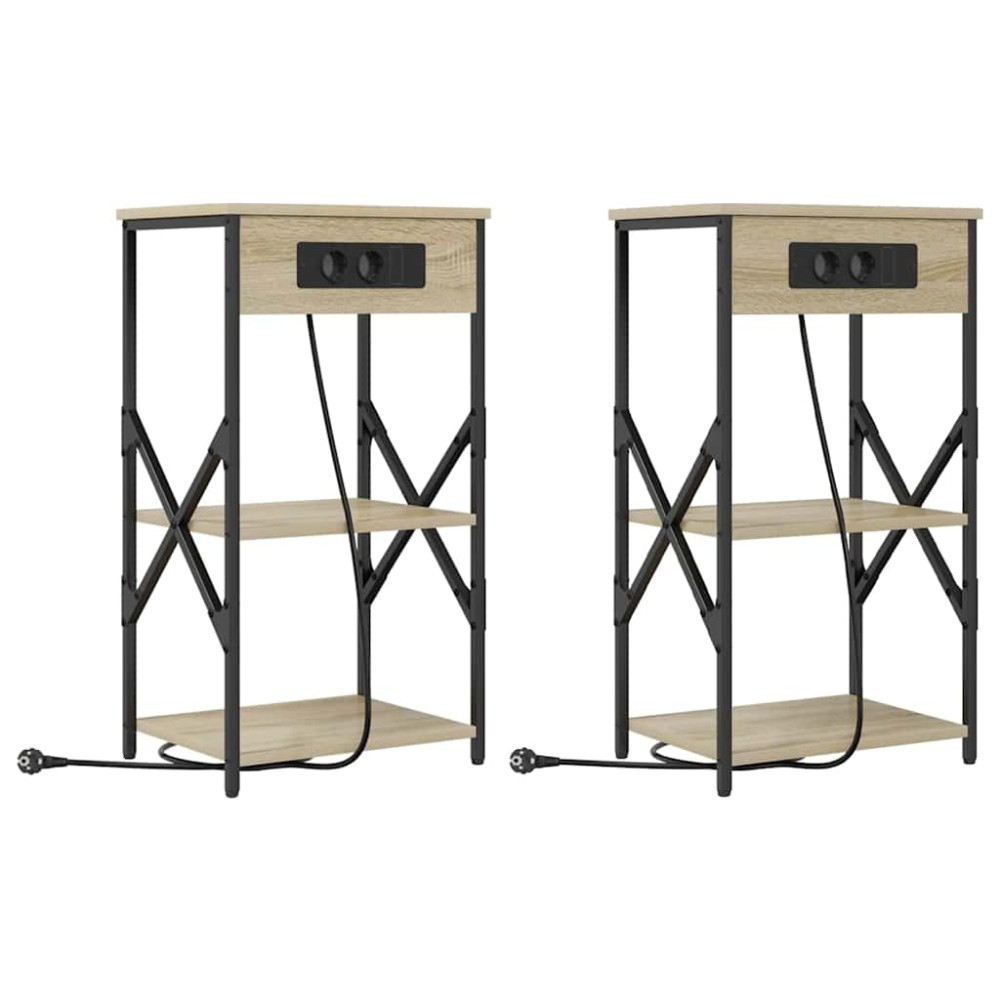 vidaXL Κομοδίνο 2 τεμ. Δρύς Sonoma 41 x 31 x 76 εκ. Επεξεργασμένο Ξύλο