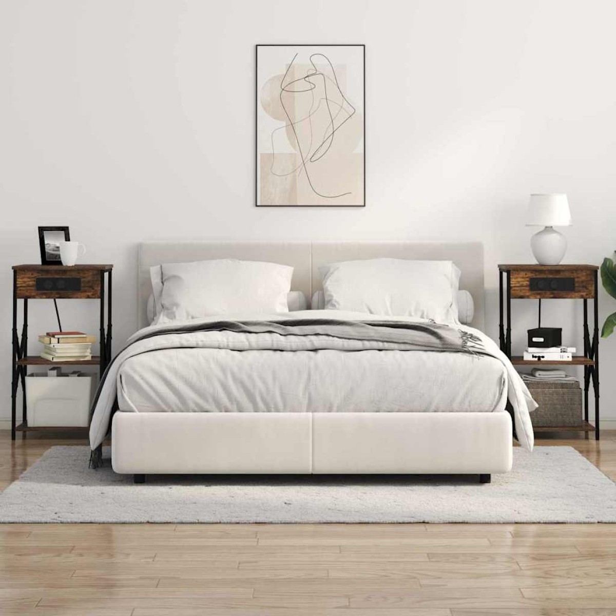 vidaXL Κομοδίνο με ράφι 2 τμχ. Καπνιστό Δρύς 41 x 31 x 76 εκ.