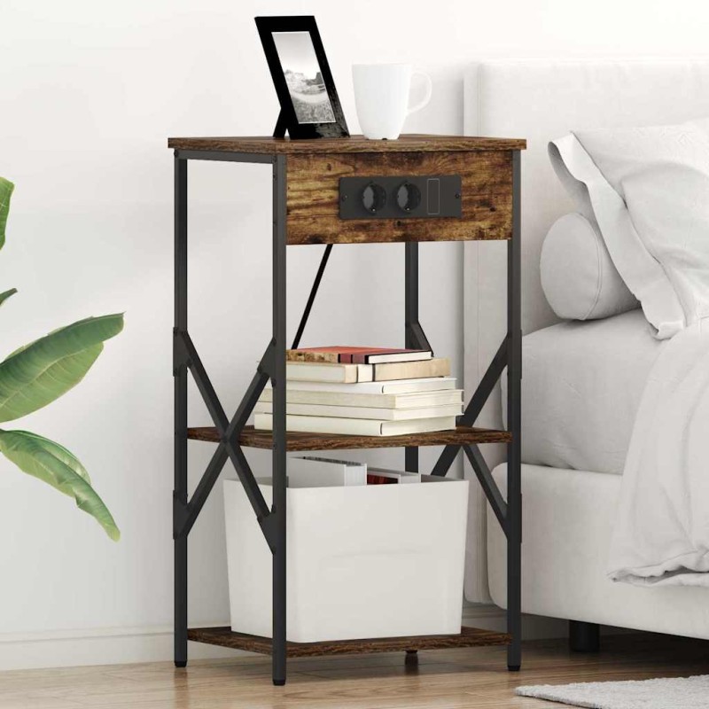 vidaXL Κομοδίνο με ράφι 2 τμχ. Καπνιστό Δρύς 41 x 31 x 76 εκ.
