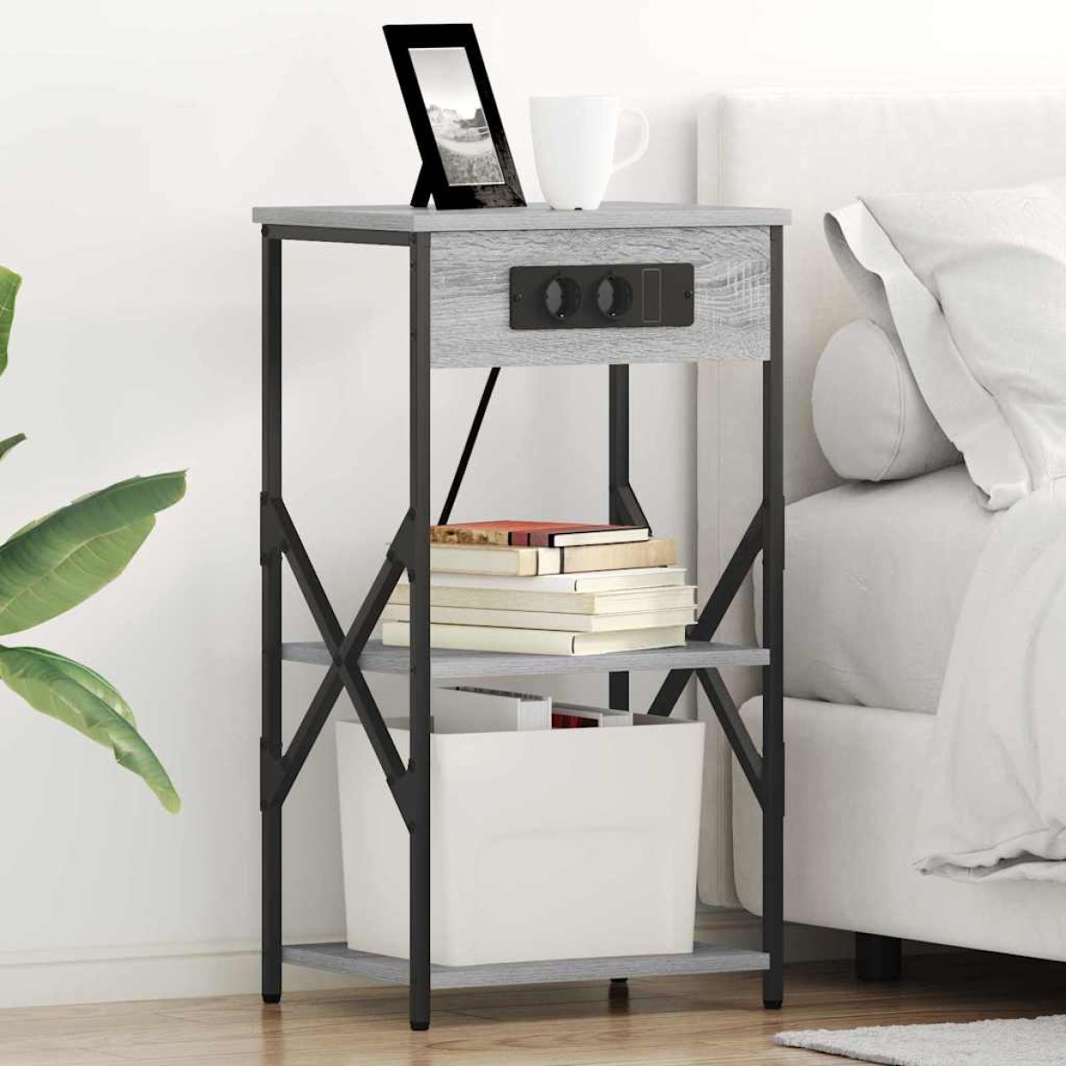 vidaXL Κομοδίνο Γκρίζο Σονομα 41 x 31 x 76 εκ. Επεξεργασμένο Ξύλο