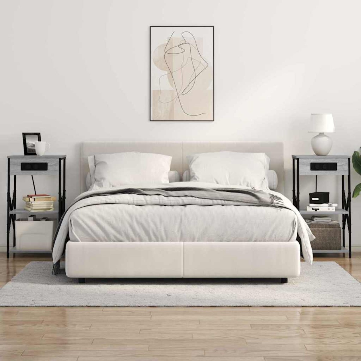 vidaXL Κομοδίνο με ράφι 2 τμχ. Γκρίζο Σονομα 41 x 31 x 76 εκ.