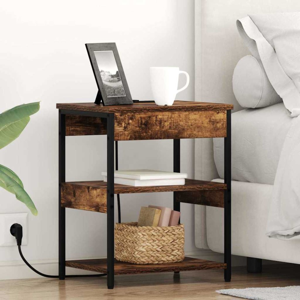 vidaXL Κομοδίνο Καπνιστό Δρύς 41 x 31 x 51 εκ. Επεξεργασμένο Ξύλο