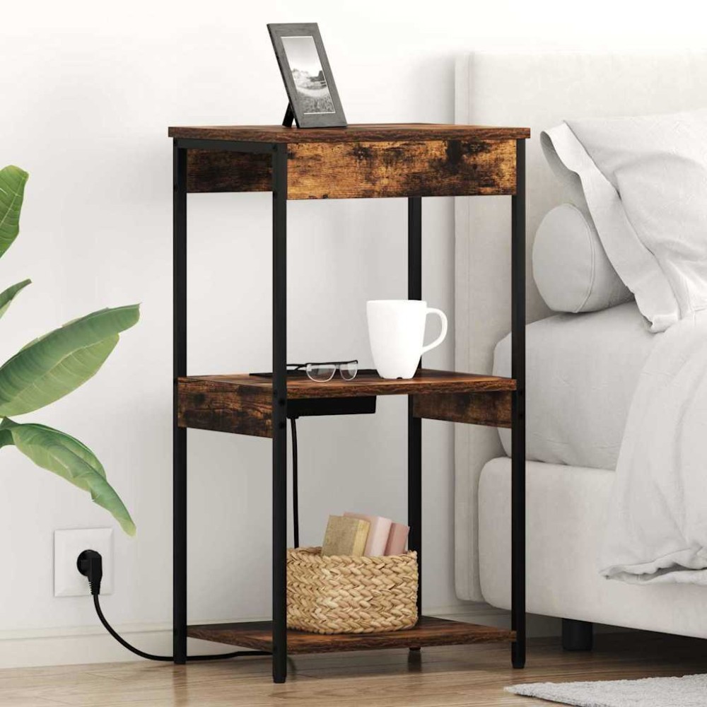 vidaXL Κομοδίνο Καπνιστό Δρύς 41 x 31 x 76 εκ. Επεξεργασμένο Ξύλο