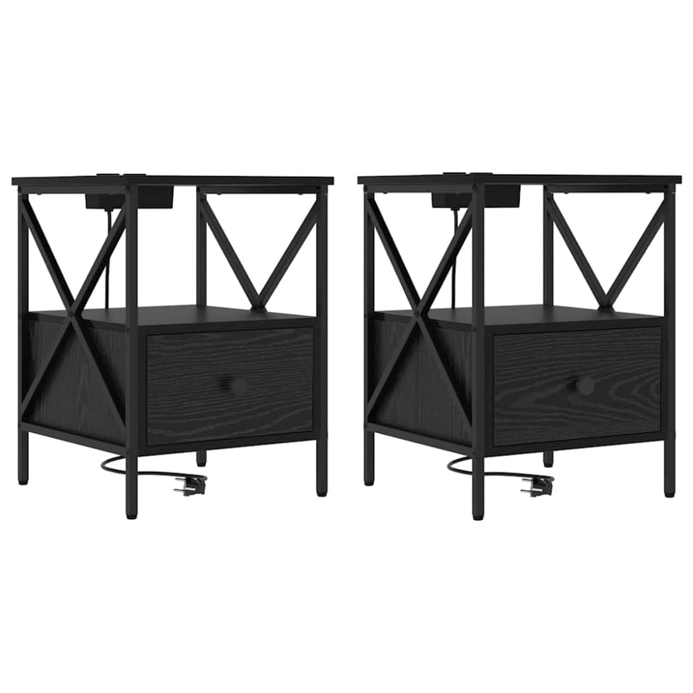 vidaXL Κομοδίνο 2 τεμ. Μαύρη Οξυά 41,5 x 40,5 x 55 εκ.